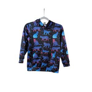 Youth Girl Blue Cat Pullover Hoodie Sz L